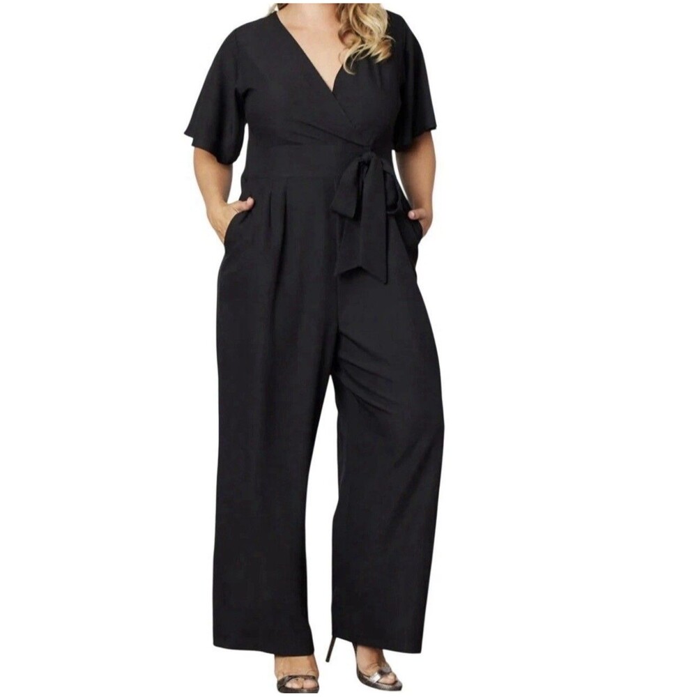 Kiyonna Charisma Crepe Jumpsuit w/ Pockets Black Size 2X NWT $168 [jb]